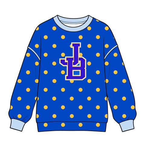 custom moq 5 mix size TYHS0102 Baby Kids Blue Yellow Polka Dot Print Light Blue Contrast Trim Crew Neck Long Sleeve Pullover Team Top
