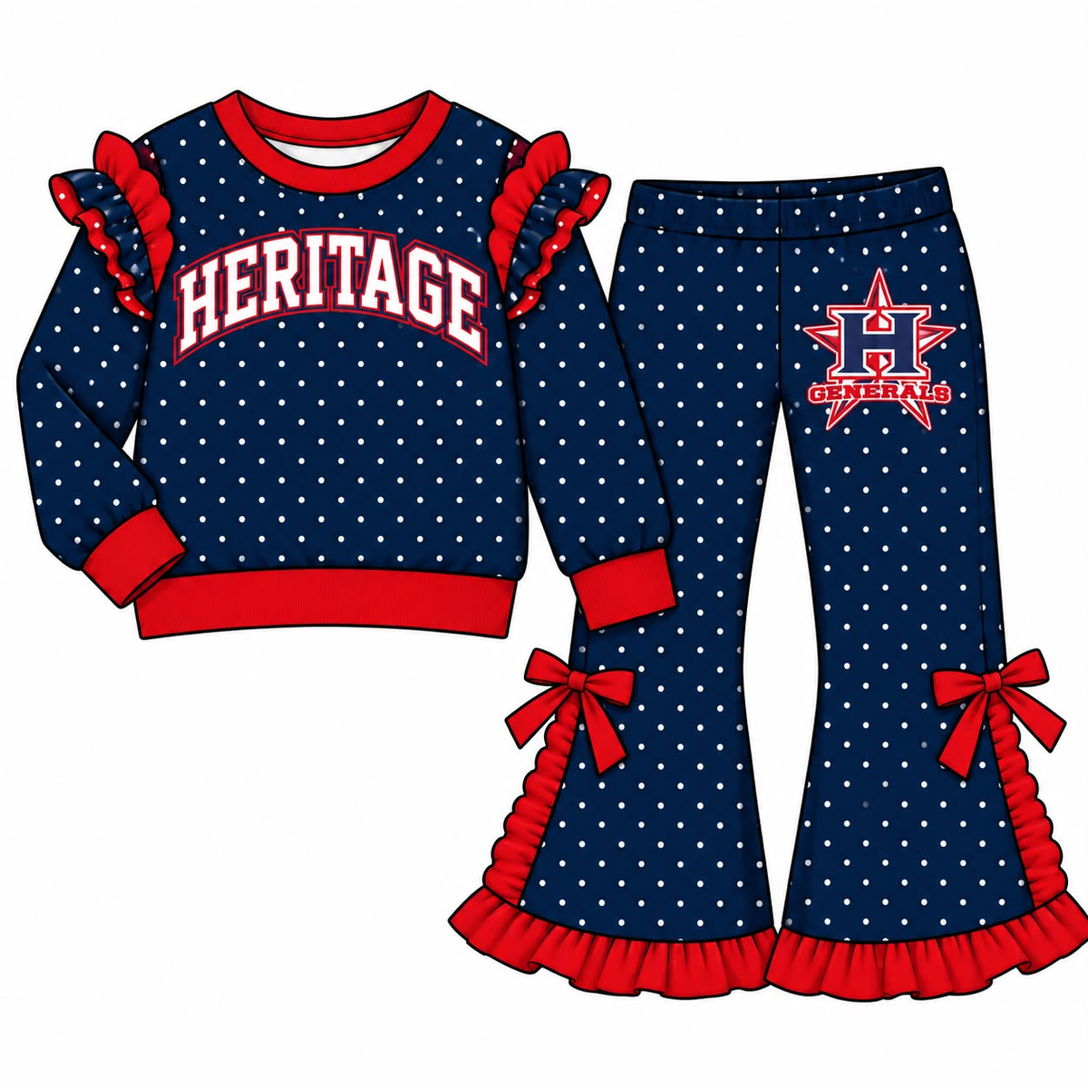 custom moq 5 mix size VICTORIA0107 Baby Girls Ruffle Outfit Long Sleeve Top And Bow Flare Pants Team Set