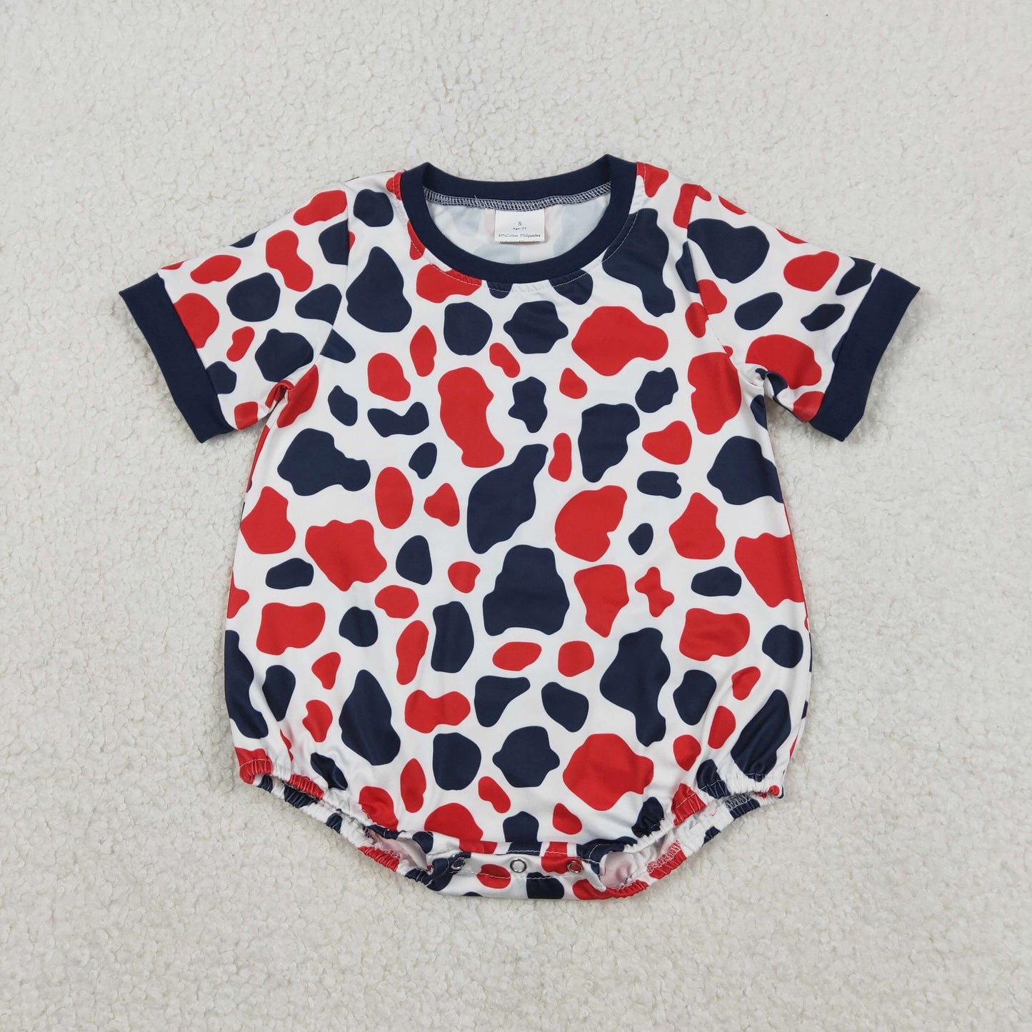 RTS NO MOQ（In Stock ) SR3822 Red and blue camouflage white short-sleeved jumpsuit