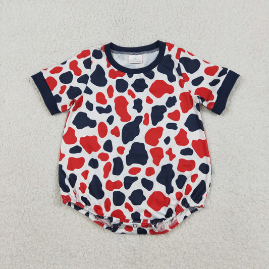 RTS NO MOQ（In Stock ) SR3822 Red and blue camouflage white short-sleeved jumpsuit