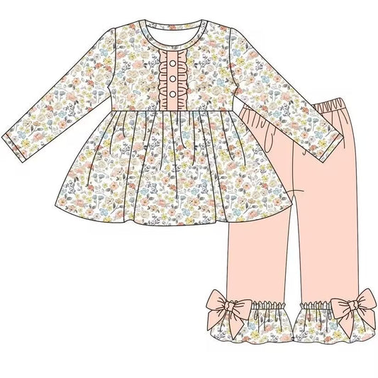 Custom moq 5 each style eta 6-7weeks baby girl clothes floral long sleeve pants sets-25.8.28