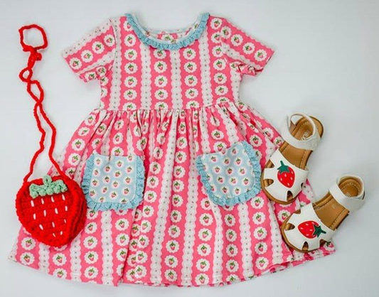 Custom moq 5 each style eta 6-7weeks baby girls summer strawberry short sleeve dress -25.7.19