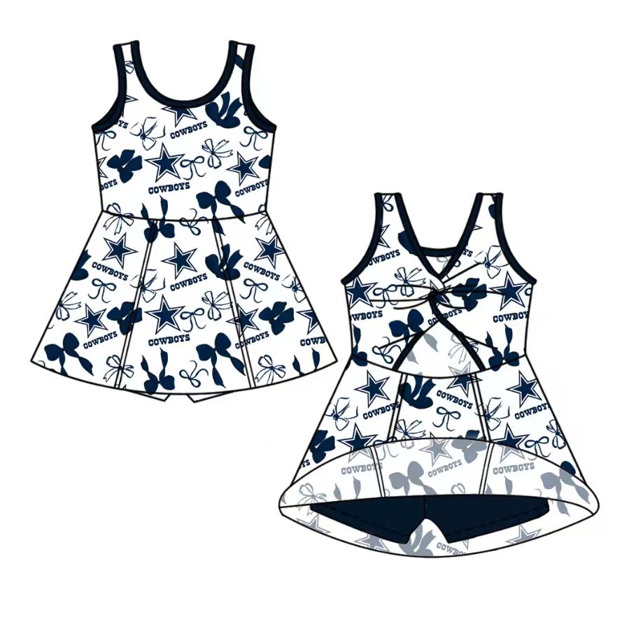 custom moq 5 mix size NB020624 Baby Girls Bow Print Team Yoga Active Sleeveless Shorts Knee Length Dresses