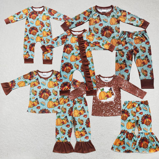 RTS Turkey Thanksgiving outfit romper pajamas matching