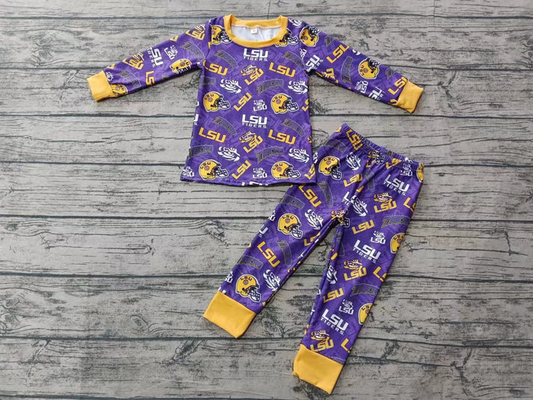 Custom moq 5 mix size milk silk summer teams baby boy clothes purple long sleeve pants sets-25.8.5