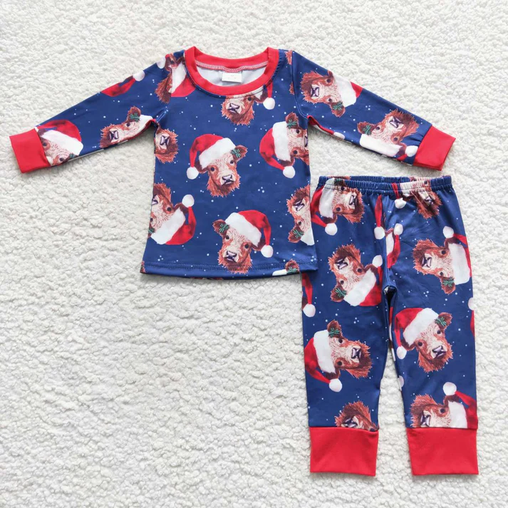 RTS NO MOQ Sibling Baby girls boy clothes Christmas cow long-sleeved trousers suit & rompers