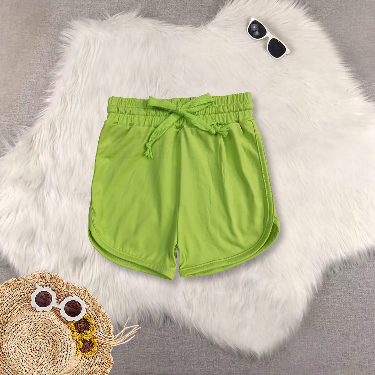 RTS NO MOQ Sibling baby girls clothes green long sleeve top shorts yoga sets