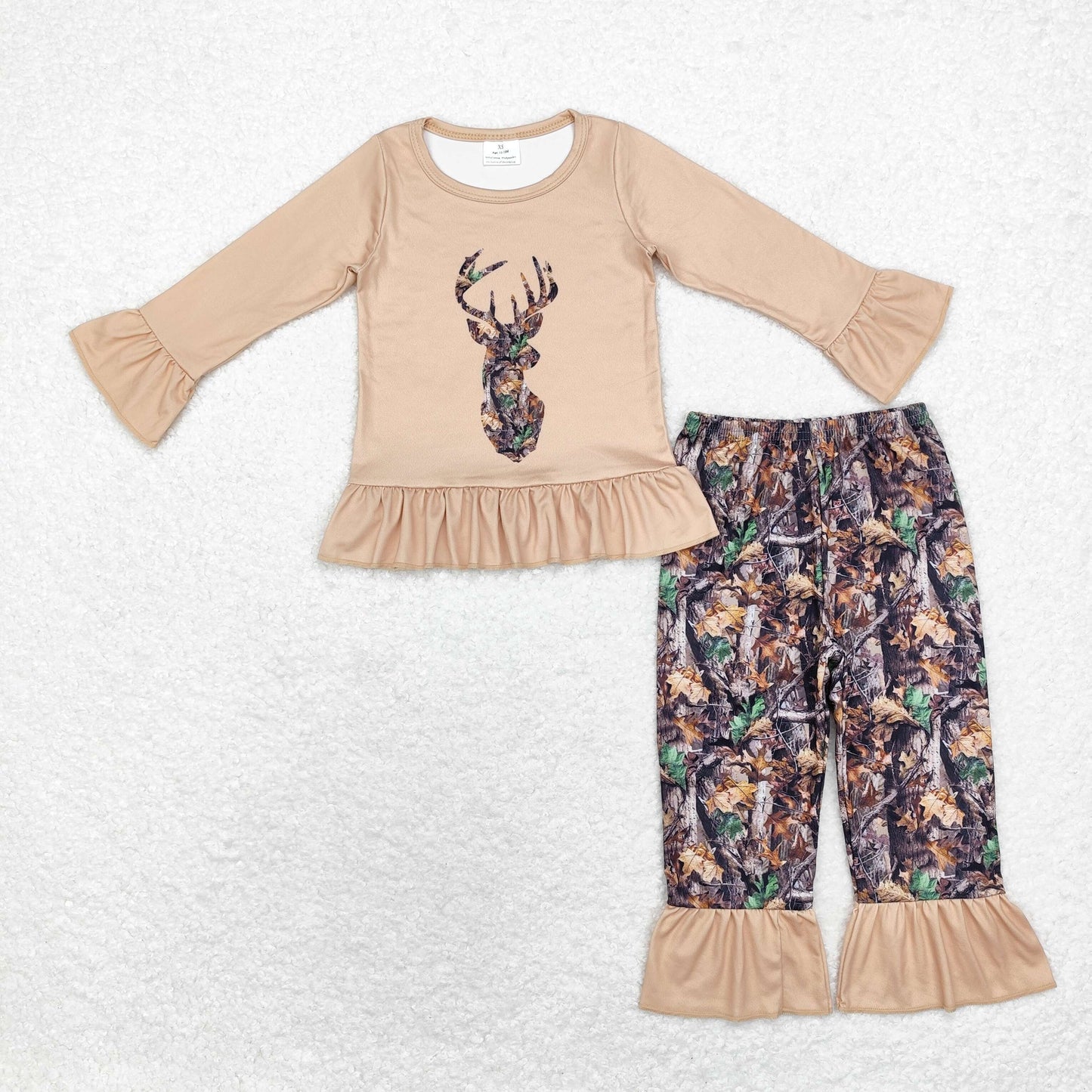 RTS NO MOQ（In Stock) Branch leaf camouflage deer brown lace long sleeve trousers suit