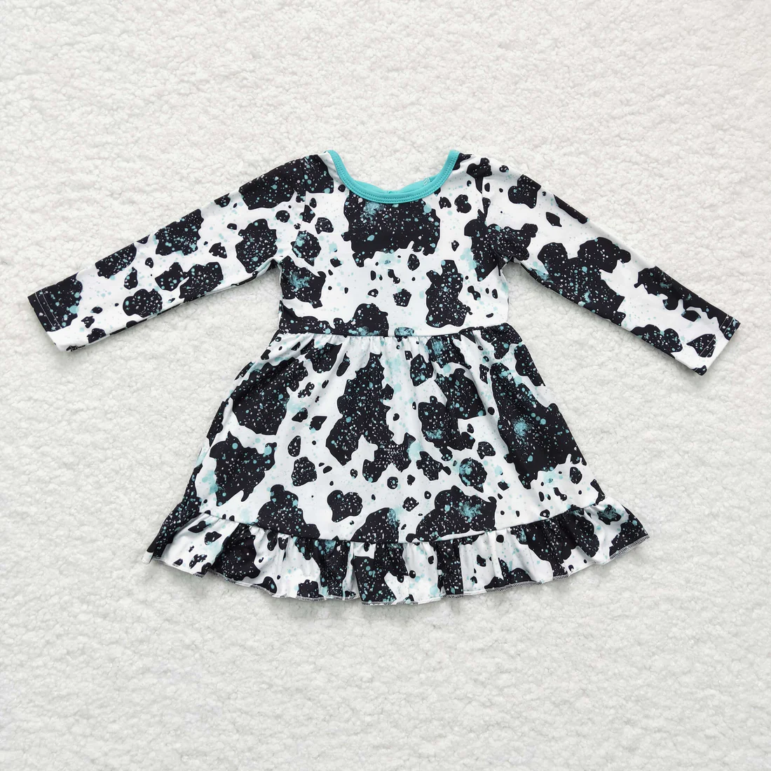 RTS NO MOQ Sibling Baby girl clothes cow pattern long-sleeved trousers suit & rompers and dress