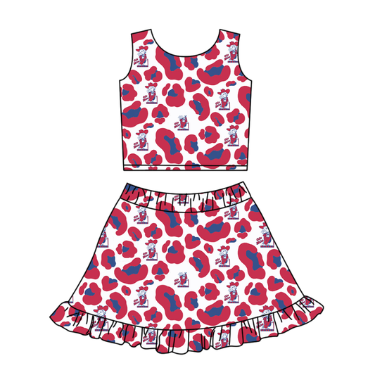 Custom moq 5 mix size milk silk summer teams baby girl clothes camouflage sleeveless skirts set