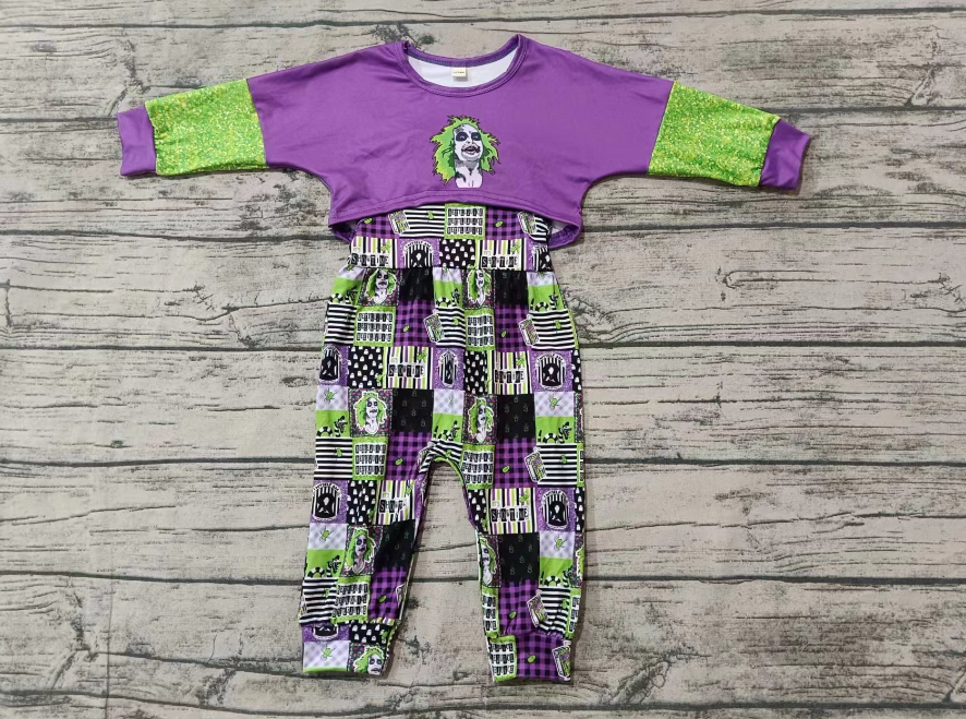 Custom moq 3 eta 6-7weeks Purple long-sleeved jumpsuit with green hair and character head pattern