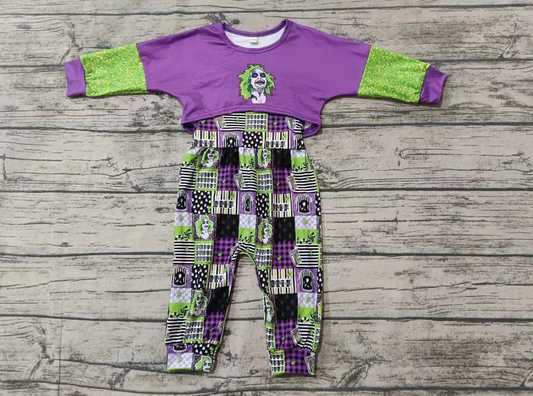 Custom moq 3 eta 6-7weeks Purple long-sleeved jumpsuit with green hair and character head pattern