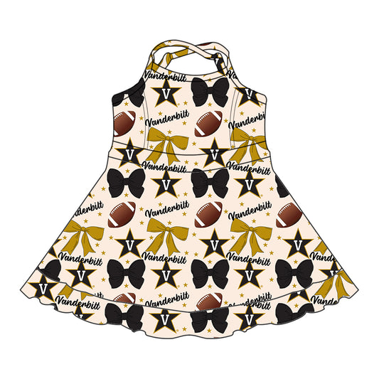 Custom moq 5 mix sizes summer teams baby girls clothes team baseball bow yellow sleeveless dress-25.6.14