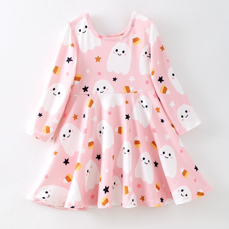 Custom moq 5 each style eta 6-7weeks baby girl clothes ghost long sleeve dress-25.8.4