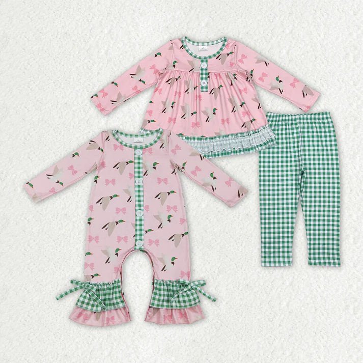 RTS NO MOQ Baby Girls Duck Pink long-sleeved trousers suit & romper