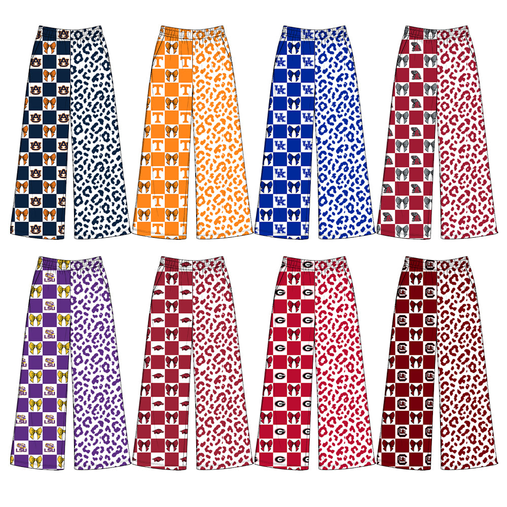 (Preorder new) No moq baby girl Checkered Leopard Print Wide Leg Pants Bottoms