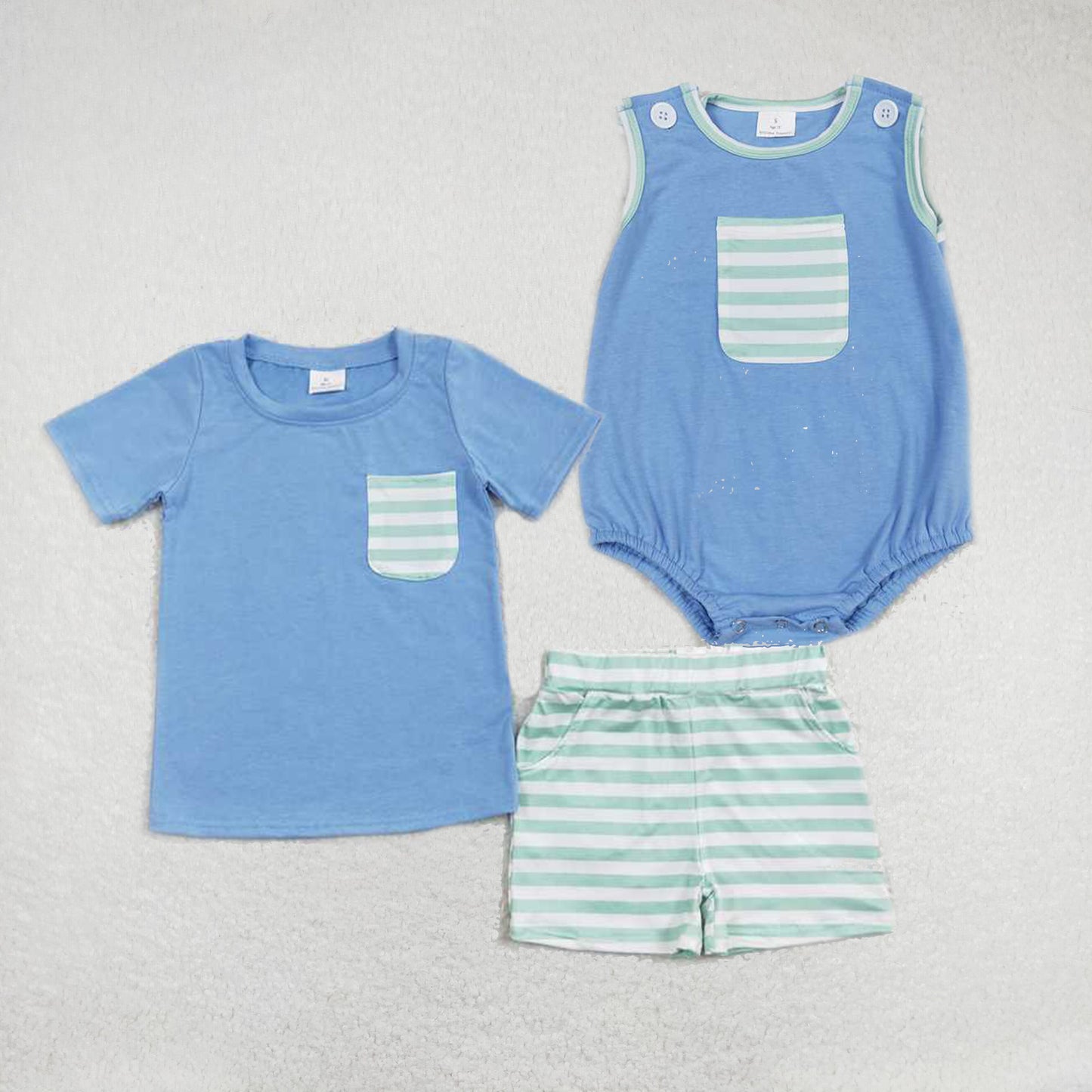 Baby boys Cowboy solid color green plaid Sibling Sister Clothes Sets