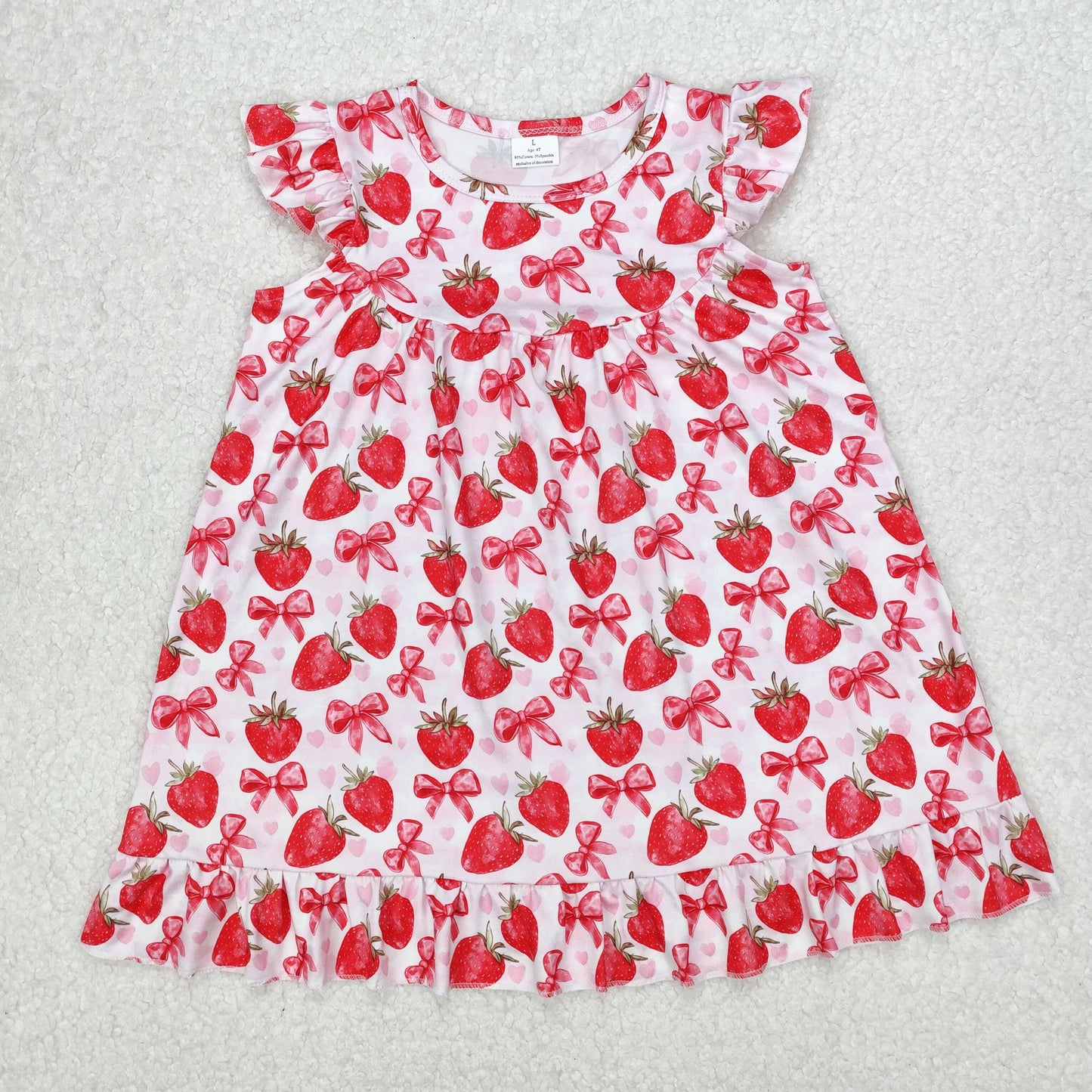 RTS NO MOQ ETA 5/7days Arrived GSD1811 Heart Strawberry Bow Pattern Flying Sleeve Dress