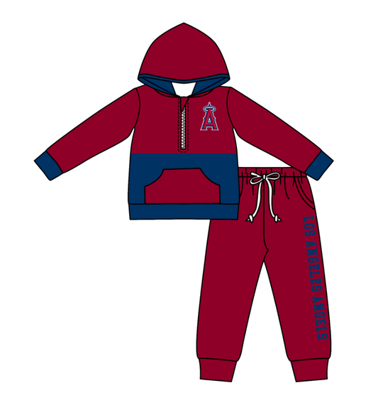 Custom moq 5 mix size eta 6-8weeks milk silk summer teams dark red baby boy clothes hooded long sleeve pants sets-25.10.24