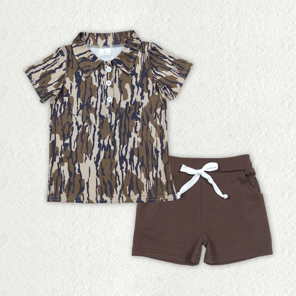 RTS NO MOQ Sibling Baby boy clothes camouflage short-sleeved shorts sets