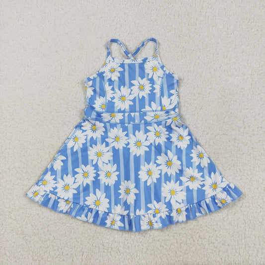 RTS NO MOQ GSD2283 Flower blue striped yoga sleeveless dress