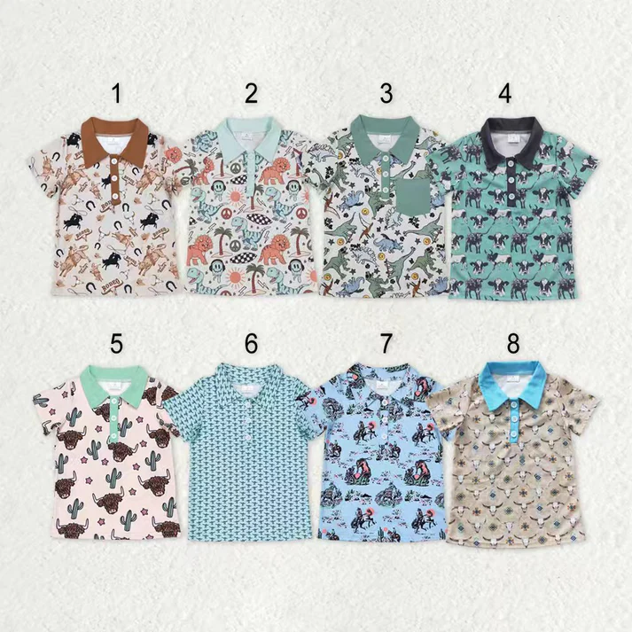RTS NO MOQ Sibling baby boy clothes western cow head short-sleeved tops