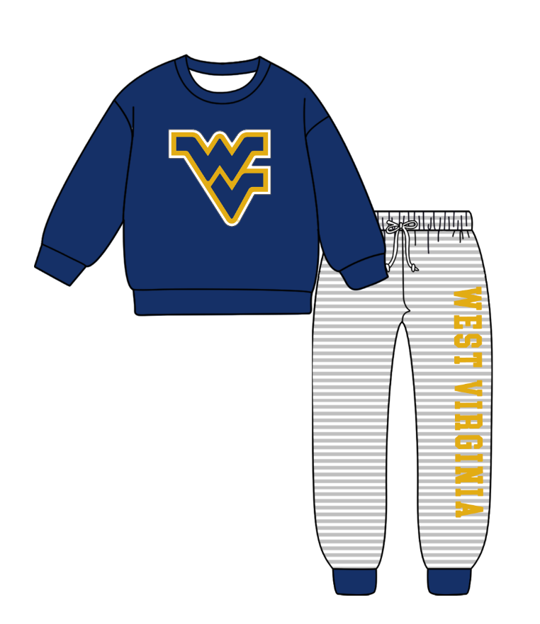 Custom moq 5 mix size milk silk summer teams baby girls clothes dark blue hooded long sleeve pants sets and boy sets 2 and jumpsuit-25.9.2