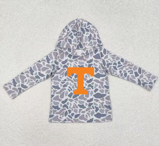 Custom moq 5 mix size milk silk summer team baby girls and boys clothes camouflage hooded long sleeve top-25.10.22