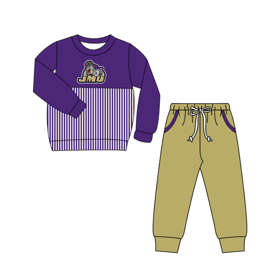 Custom moq 5 mix size milk silk summer teams baby boys clothes purple long sleeve pants sets