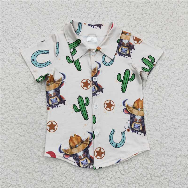 RTS NO MOQ Sibling baby boys clothes western riding horse catcus short-sleeved tops