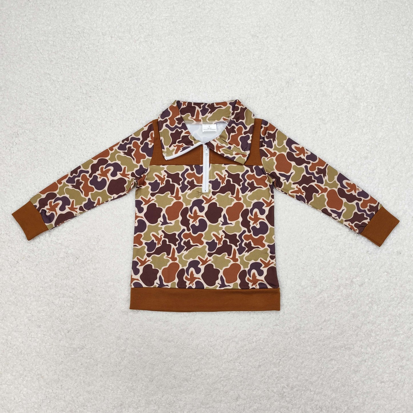 RTS NO MOQ（In Stock ) Duck camouflage brown zip-up long-sleeved top
