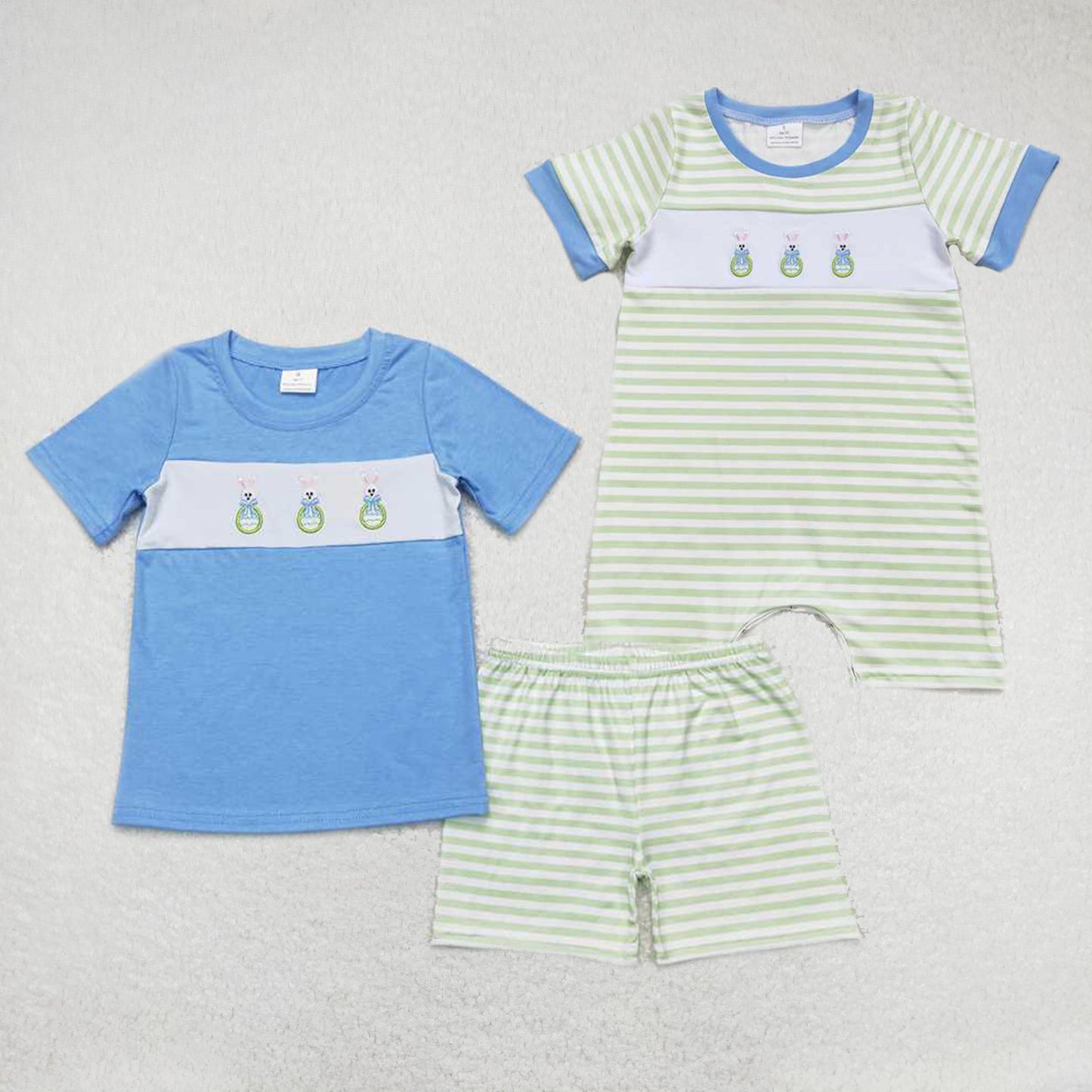 Baby boys Cowboy bunny gift prints solid color green plaid Sibling Sister Clothes Sets