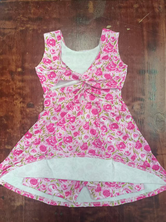 Custom moq 3 eta 6-7weeks baby girl clothes floral pink sleeveless dress