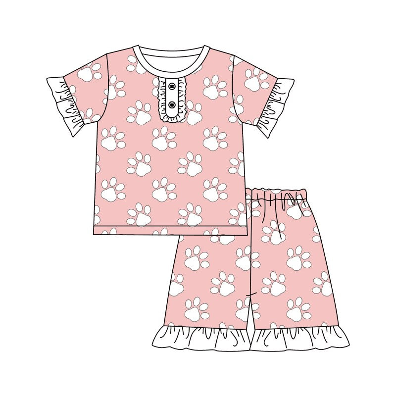custom moq 3 Summer Girl team pink lace short sleeve shorts pajama Set