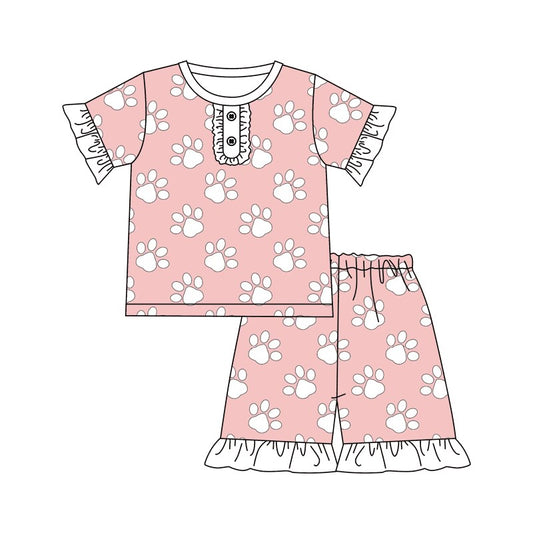 custom moq 3 Summer Girl team pink lace short sleeve shorts pajama Set