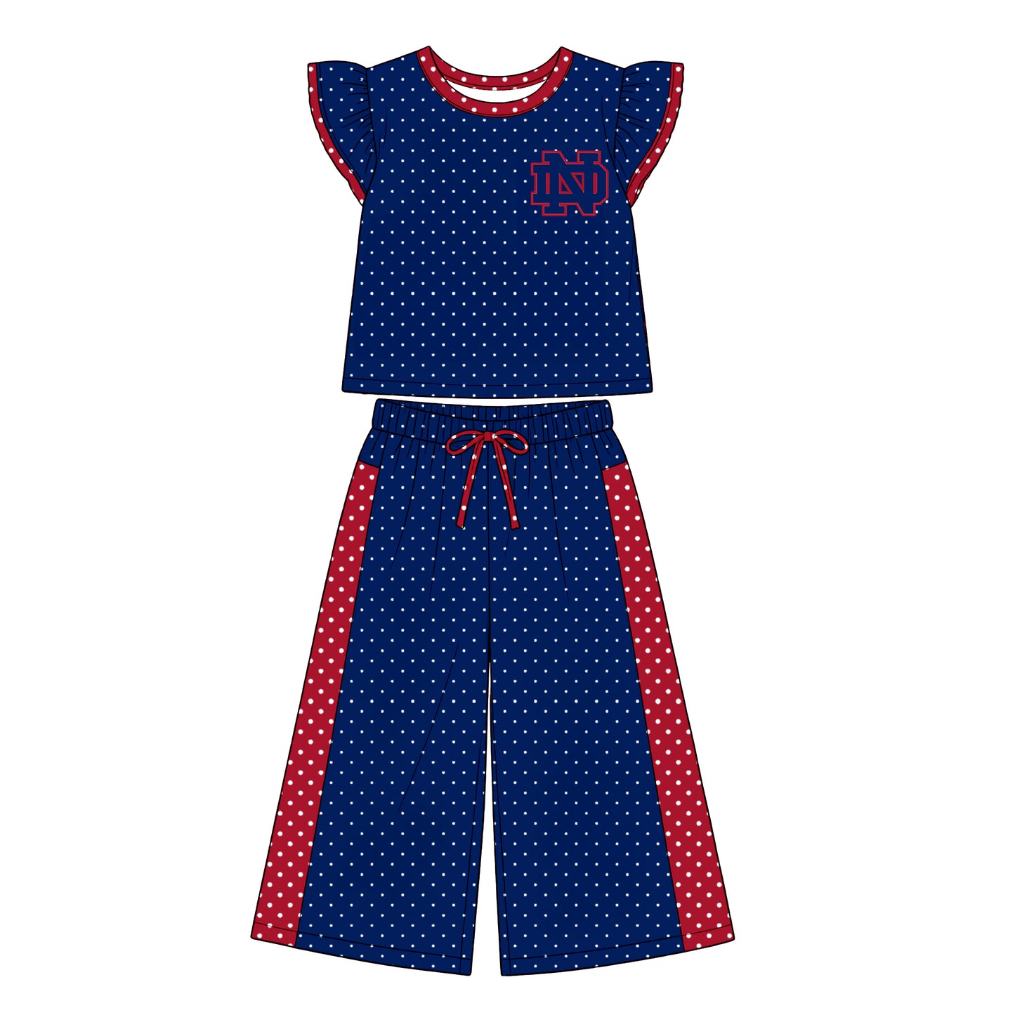 custom moq 5 mix size GSLP0101 Baby Girls Cute Polka Dot Print Flutter Sleeve Top Bell Bottom Flare Pants Team Clothes Set