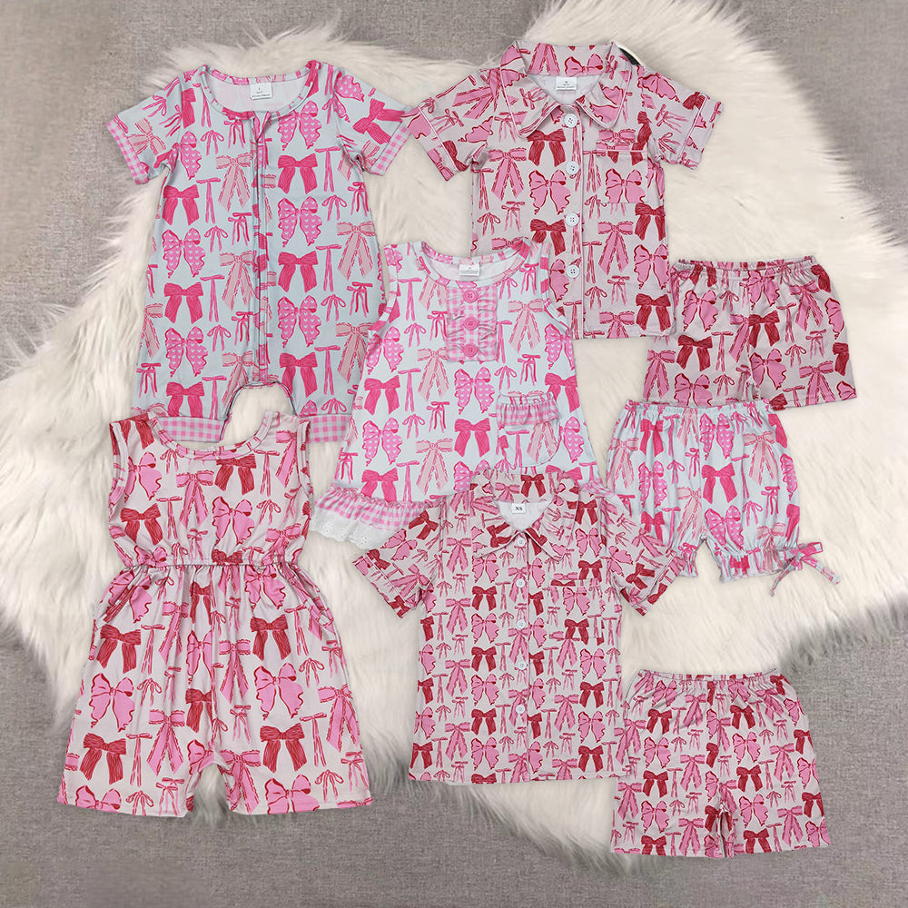 RTS NO MOQ baby girls clothes bow short sleeve Rompers Clothes Sets