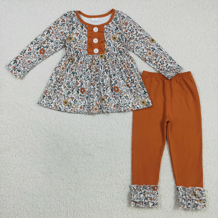 RTS NO MOQ Sibling baby girl clothes floral long sleeve pants Sets