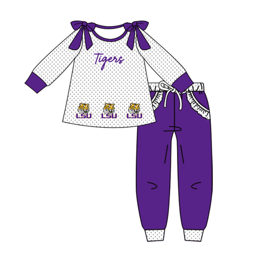 Custom moq 8 mix size milk silk summer teams baby girl clothes purple long sleeve pants sets-25.9.27