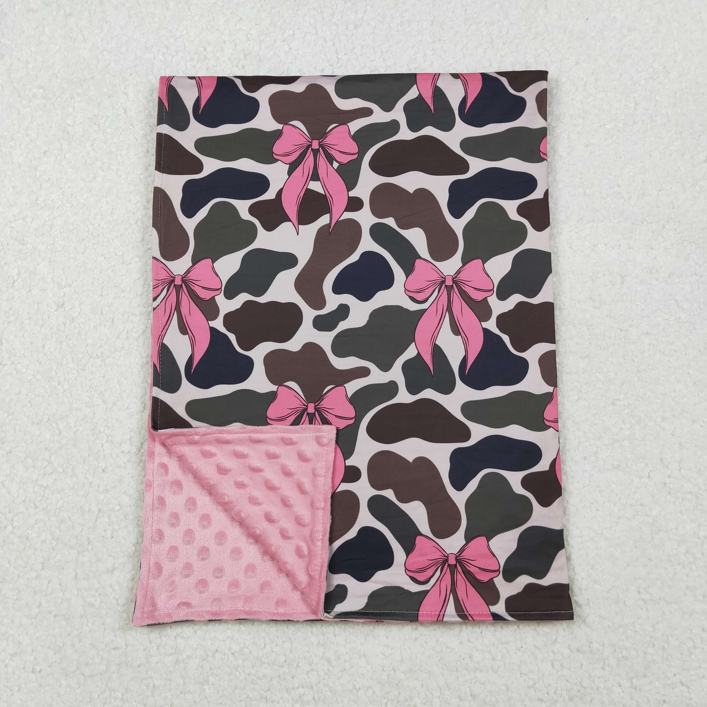 RTS NO MOQ（In Stock) BL0189 Baby blanket with camouflage bow pattern