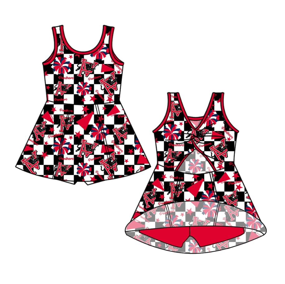 Custom moq 5 mix size milk silk eta 6-8weeks summer team blue baby girls clothes team sleeveless red and black cheer sets