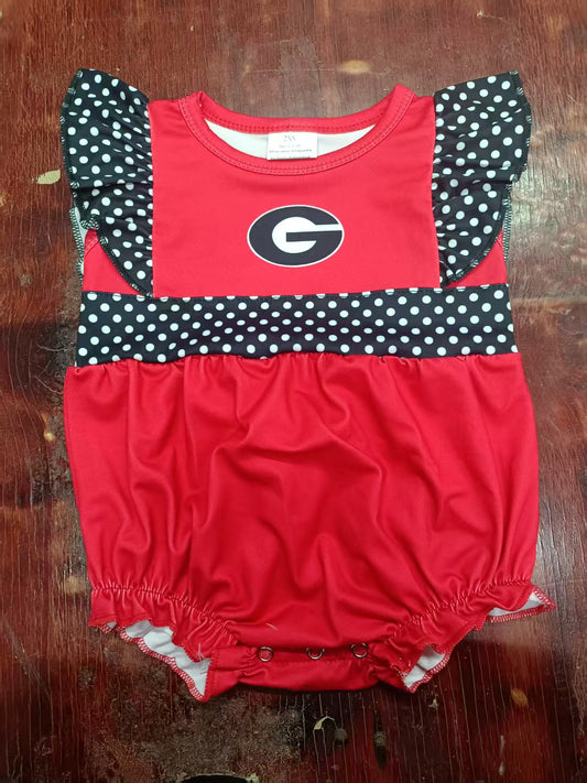 Custom moq 3 eta 6-7weeks baby girl clothes team red flying sleeve romper-25.4.30