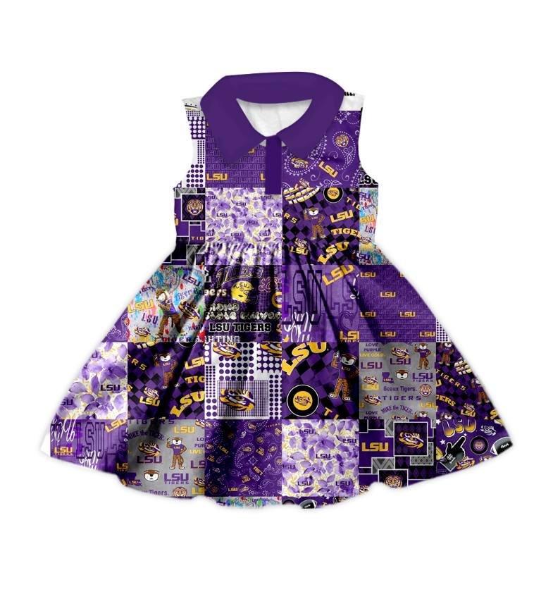 Custom moq 5 mix size milk silk summer teams baby girls clothes team purple sleeveless dress and top-25.7.12