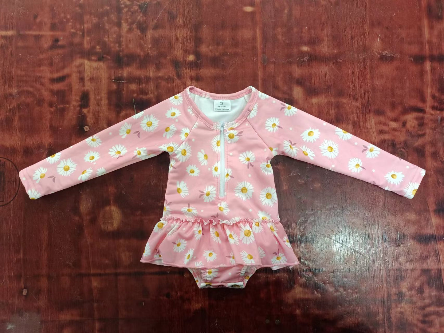 custom moq 5 eta 5weeks mix size Summer daisy pink long sleeve swimsuit suit
