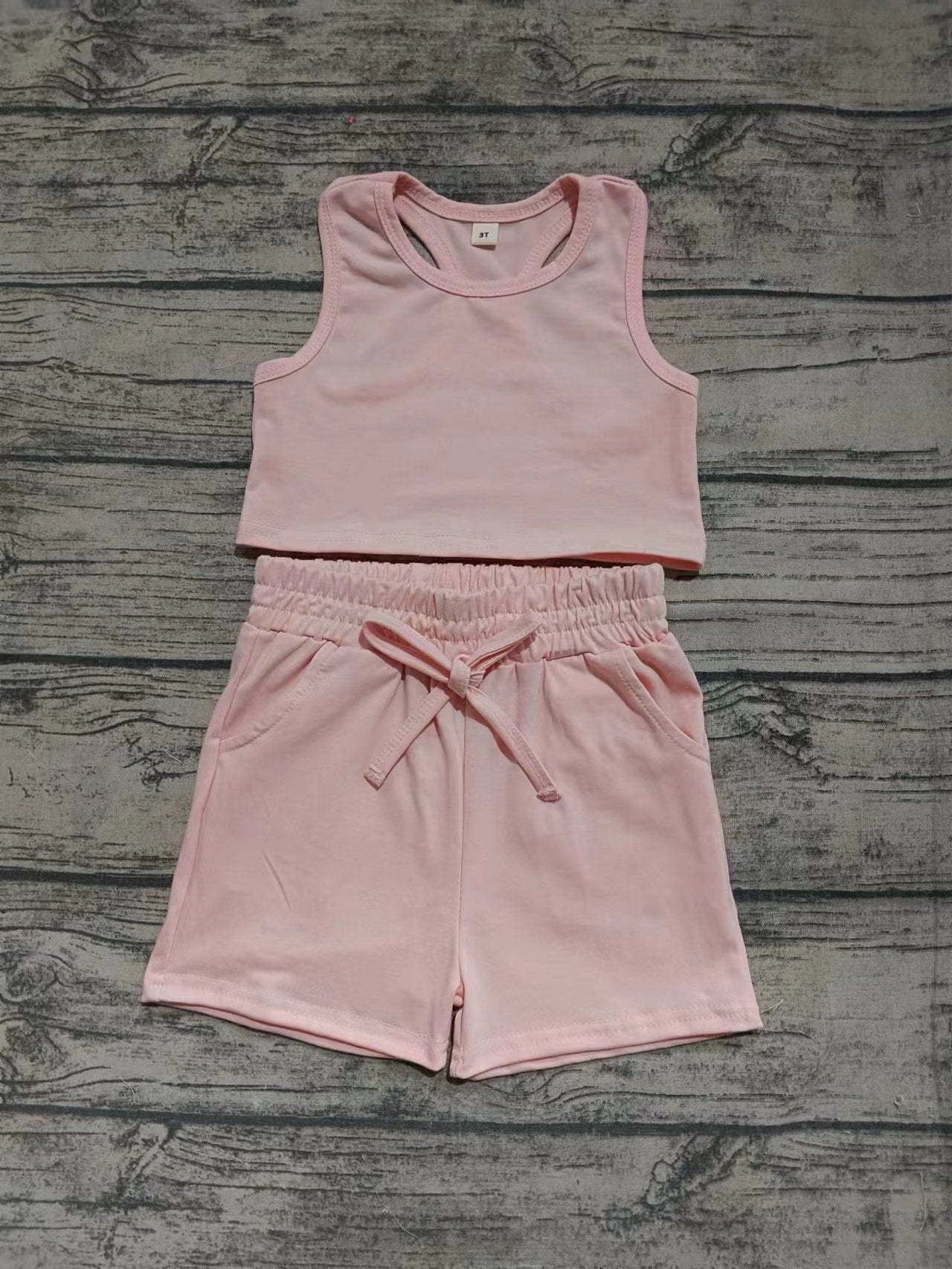 Custom moq 3 eta 6-7weeks baby girls clothes solid color sleeveless shorts sets-25.5.16