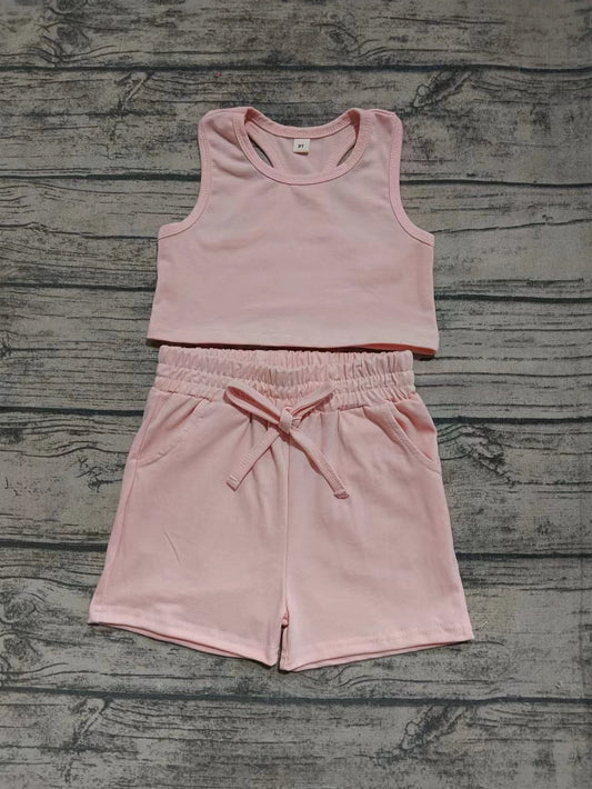 Custom moq 3 eta 6-7weeks baby girls clothes solid color sleeveless shorts sets-25.5.16