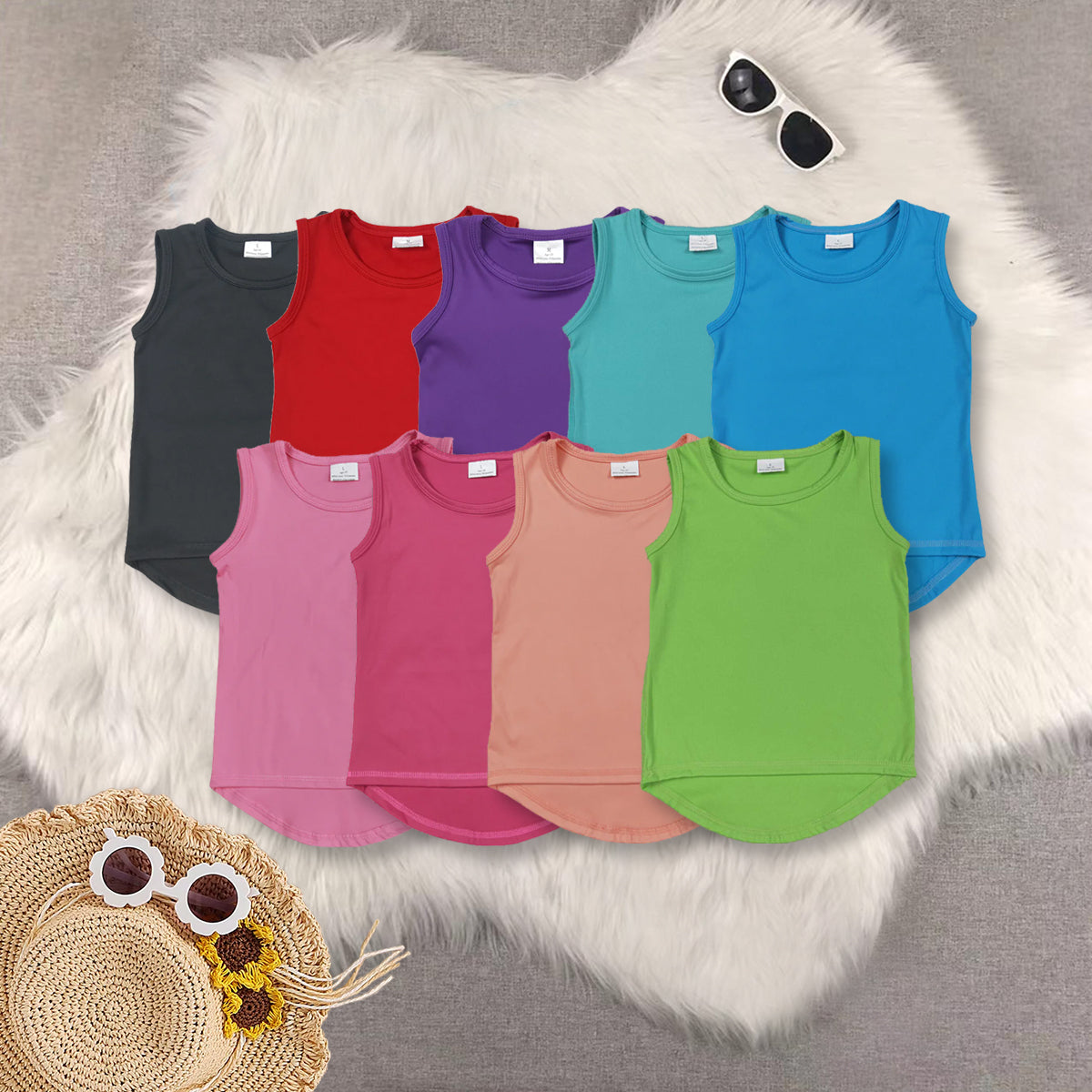 RTS NO MOQ Sibling Baby girls Clothes yoga solid color sleeveless tops-2