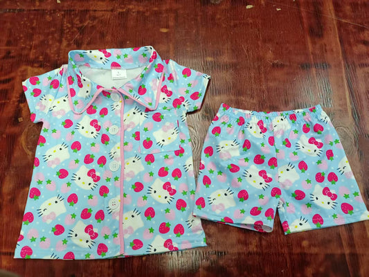 Custom moq 3 eta 6-7weeks baby girl clothes Hello kitty short sleeve shorts sets