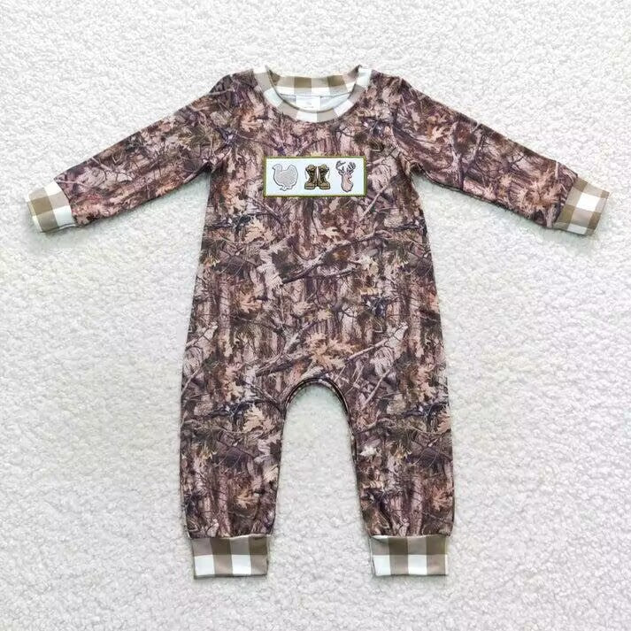 RTS NO MOQ Boys & Girls Brown Leaf Romper & Long Sleeve Outfit