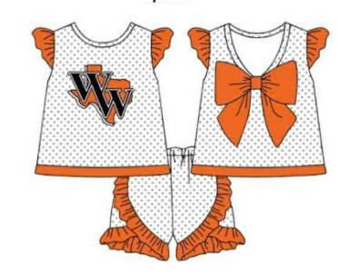 Custom moq 5 mix size milk silk baby girls clothes team sport teams Orange striped boy's cute clothing set